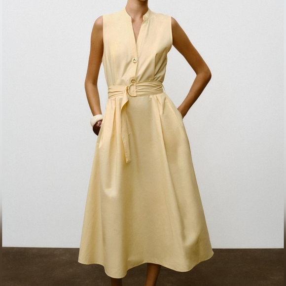 Zara Dresses & Skirts - NWT Zara Women's Garden Party Quiet Luxury Yellow Poplin Midi Dress Size Large